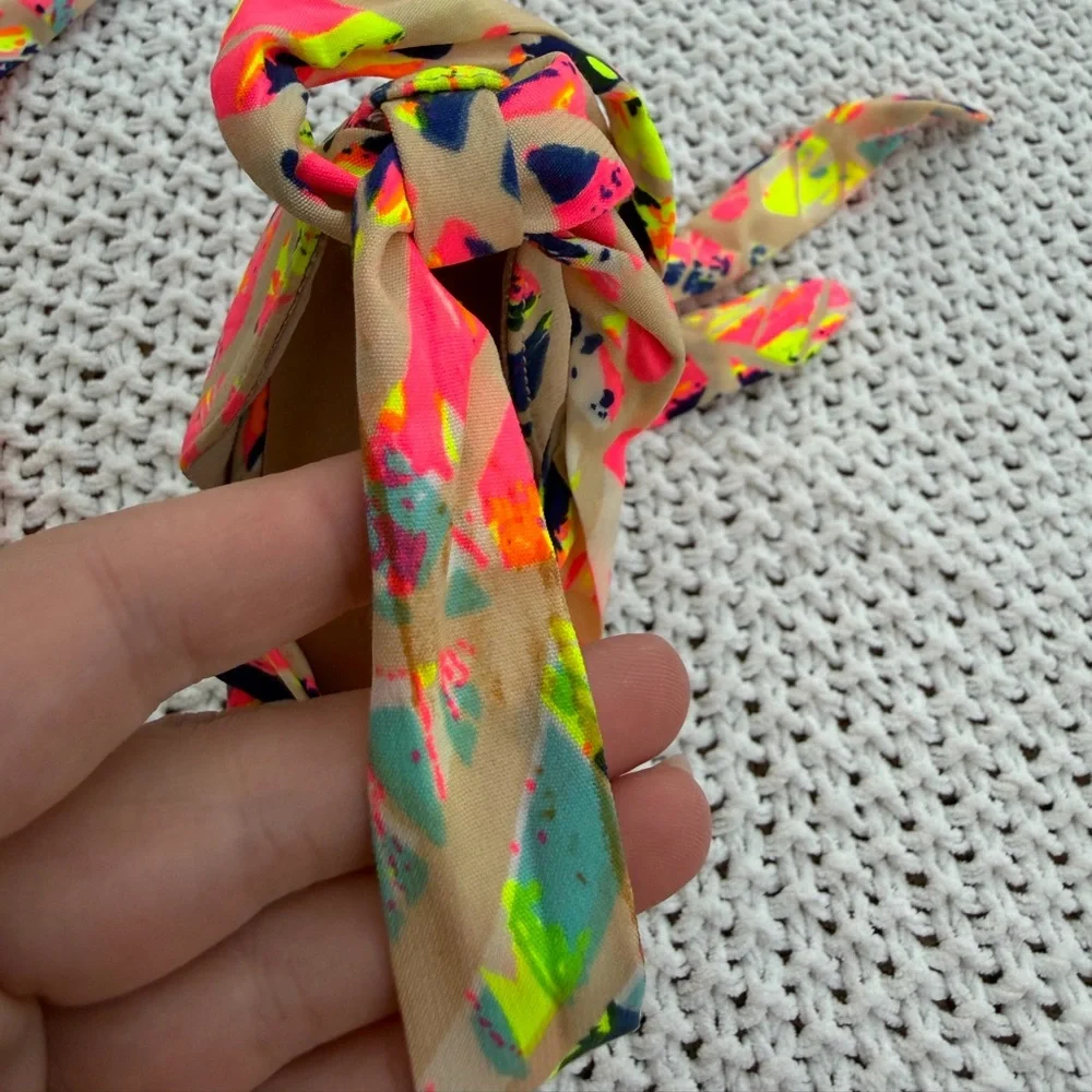 Anne Michelle Vibrant Neon Patterned Wrap Up Ankle Heels Size 8 NEW - Picture 7 of 7